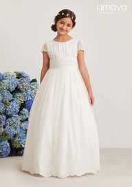 Short-Sleeved Tulle Communion Dress - Vera Rochi Boutique