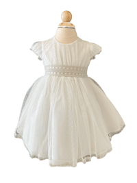 Plumeti Tulle And Linen Baptism Dress - Vera Rochi Boutique
