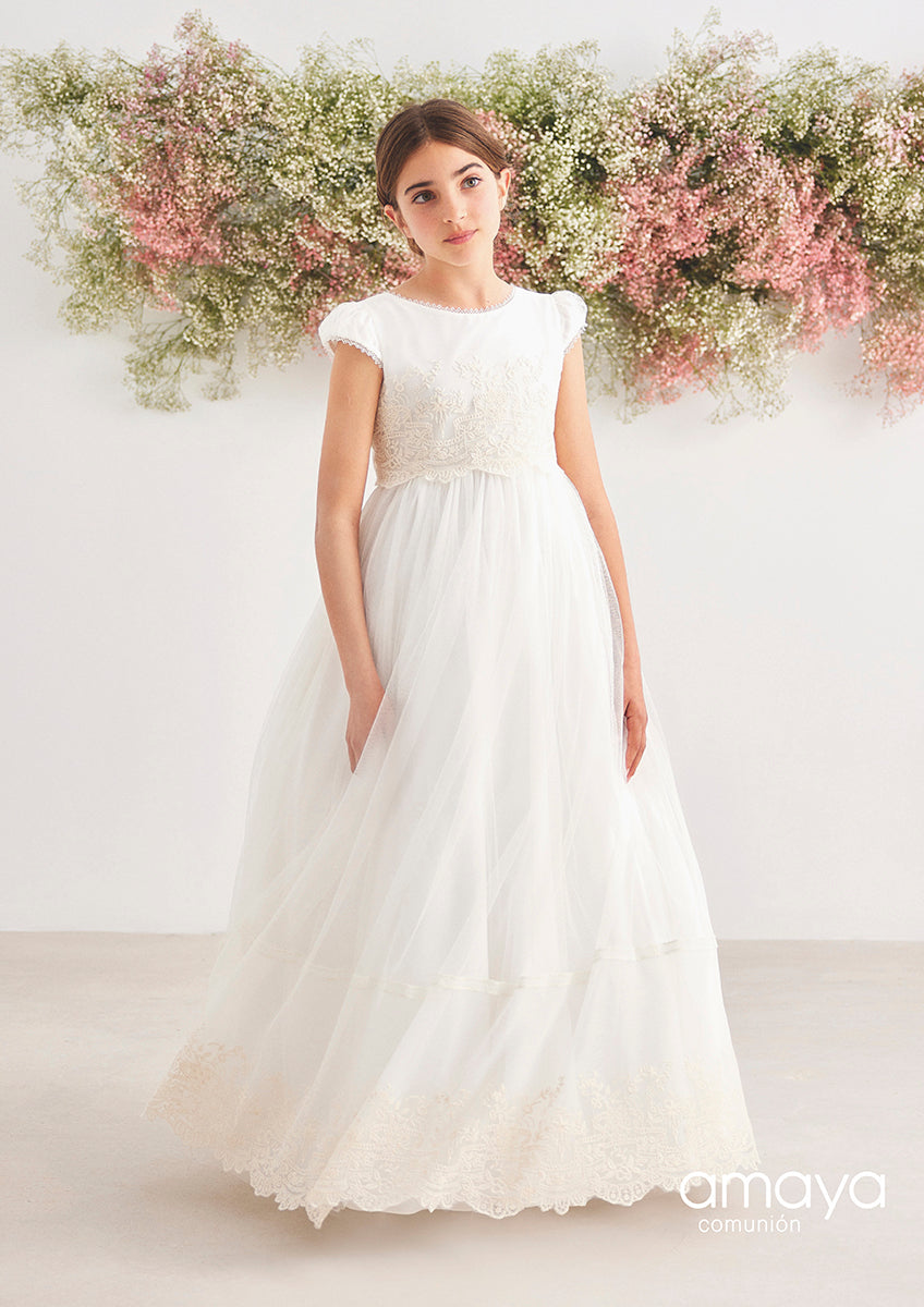 577014MC  COMMUNION DRESS M/SHORT IN TULLE