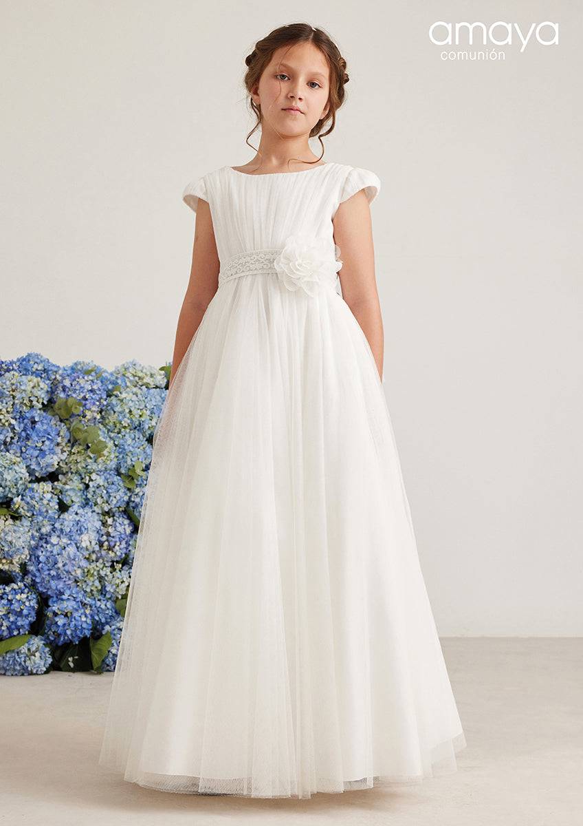 Short-Sleeved Tulle Communion Dress 14 / 0012 CRUDO Short-Sleeved Tulle Communion Dress 14 / 0012 CRUDO