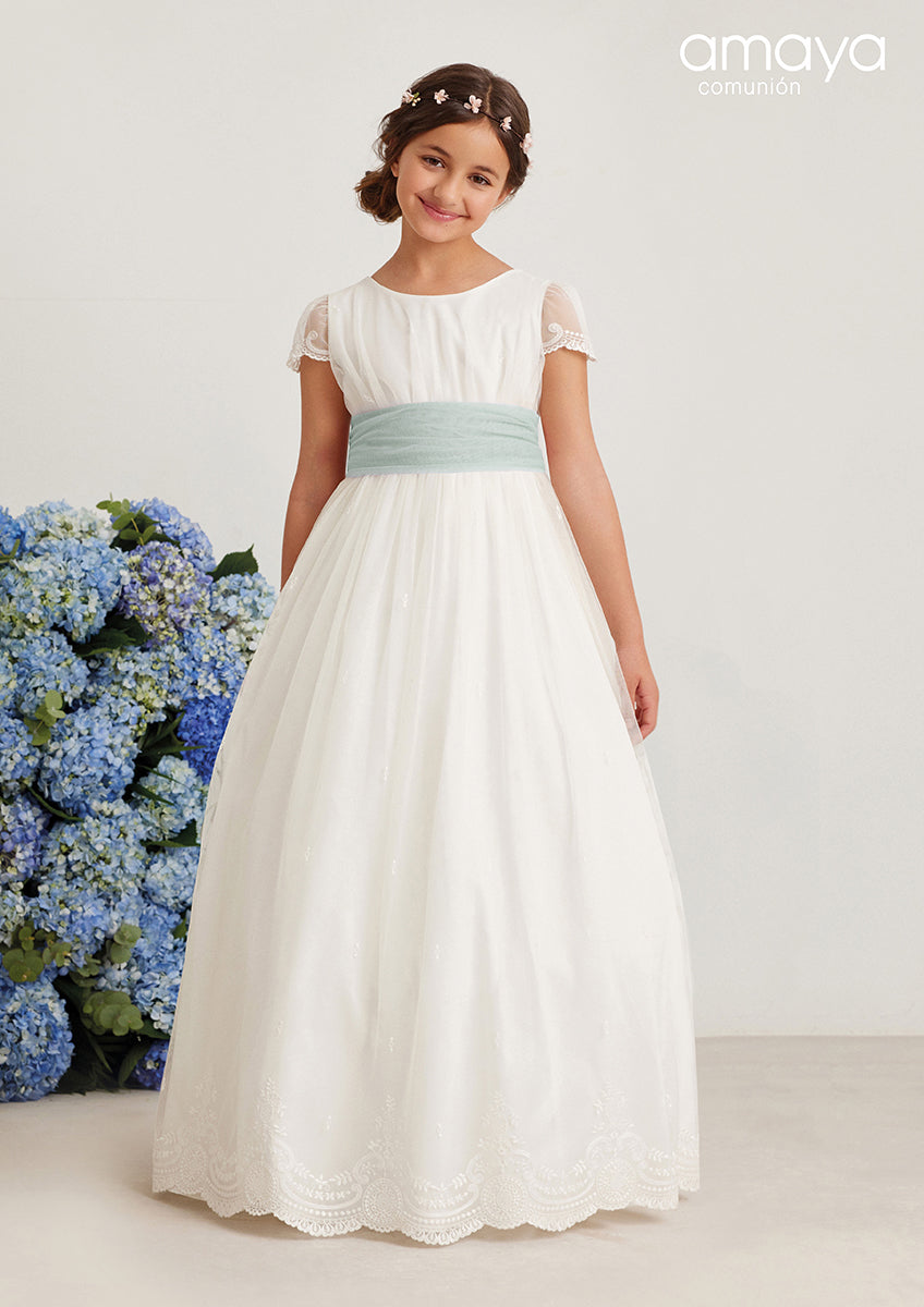 short sleeve communion dress Short Sleeves Flower Girl First Communion Dress Celestial 3512 11-12 years / Ivory