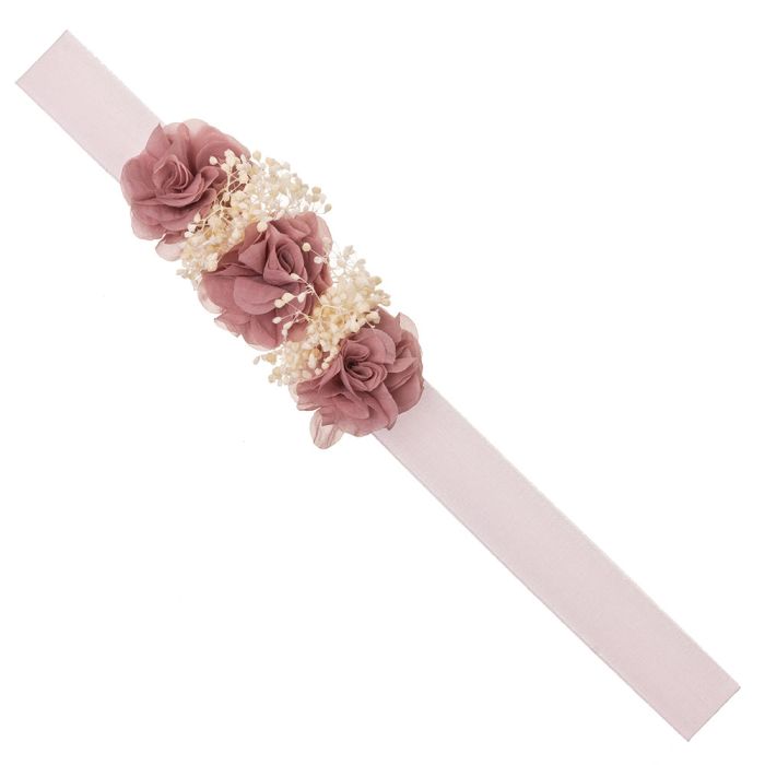 Muslin Baby Headband With 3 Chiffon Flowers And Gypsophila Flower 61 - Vera Rochi Boutique