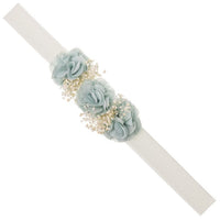 Muslin Baby Headband With 3 Chiffon Flowers And Gypsophila Flower 61 - Vera Rochi Boutique