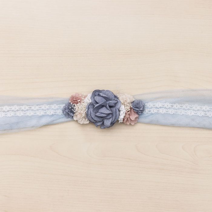 Tulle And Lace Sash/Headband With Sira Floral Ornament - Vera Rochi Boutique