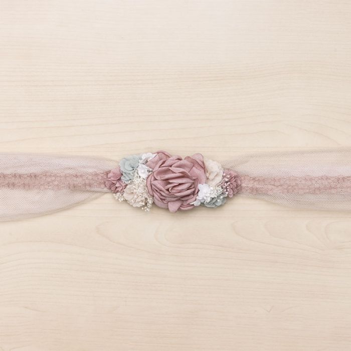Tulle And Lace Sash/Headband With Sira Floral Ornament - Vera Rochi Boutique