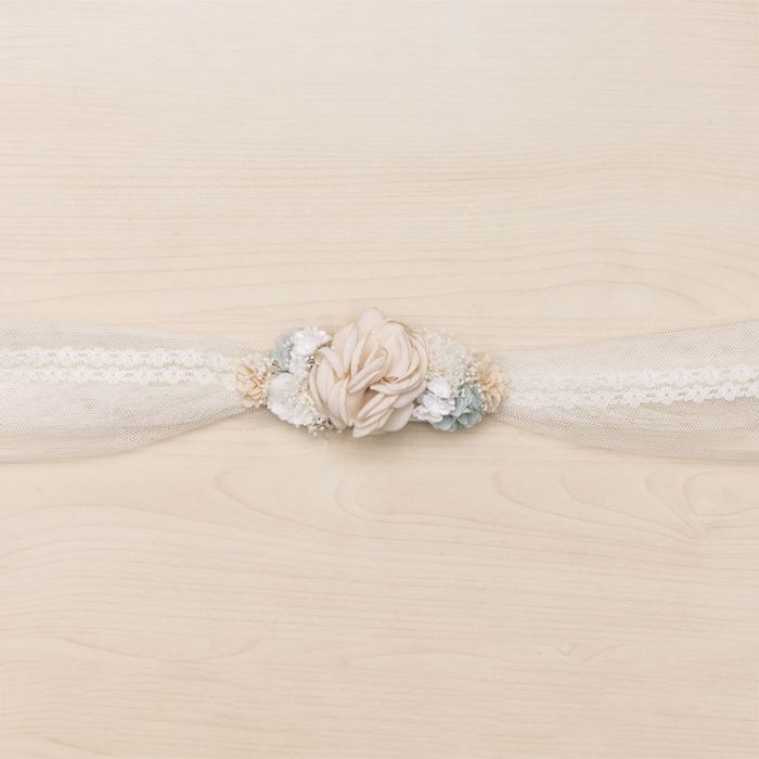 Tulle And Lace Sash/Headband With Sira Floral Ornament - Vera Rochi Boutique