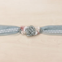 Tulle And Lace Sash/Headband With Sira Floral Ornament - Vera Rochi Boutique