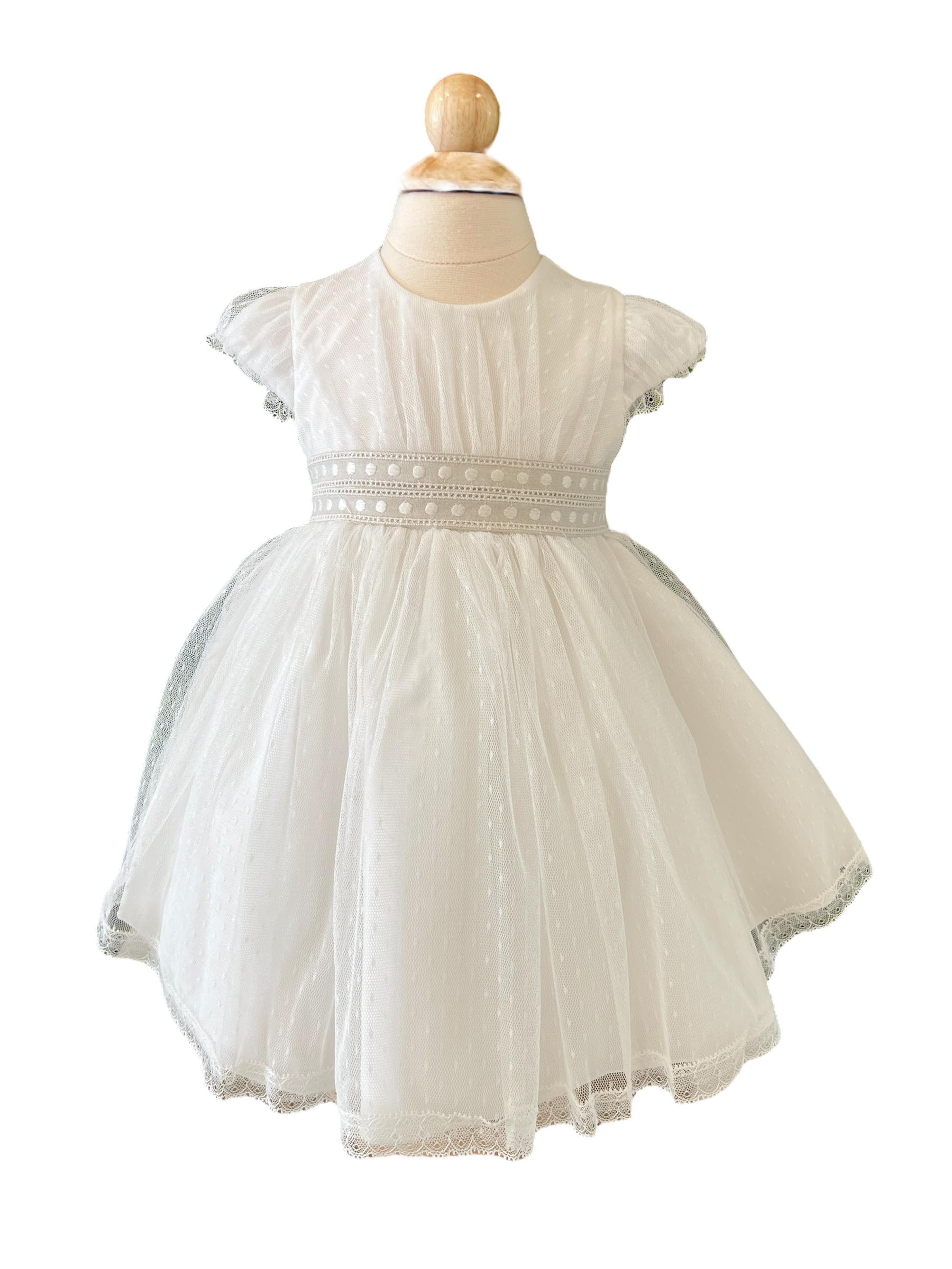 593015 BAPTISM DRESS IN TULLE PLUMETI AND LINEN