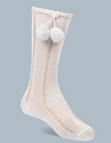 31960 High openwork socks with pompoms