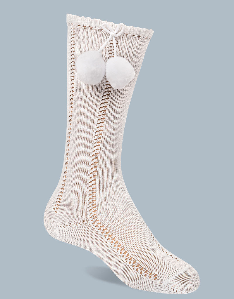 31960 High openwork socks with pompoms