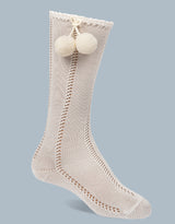 31960 High openwork socks with pompoms